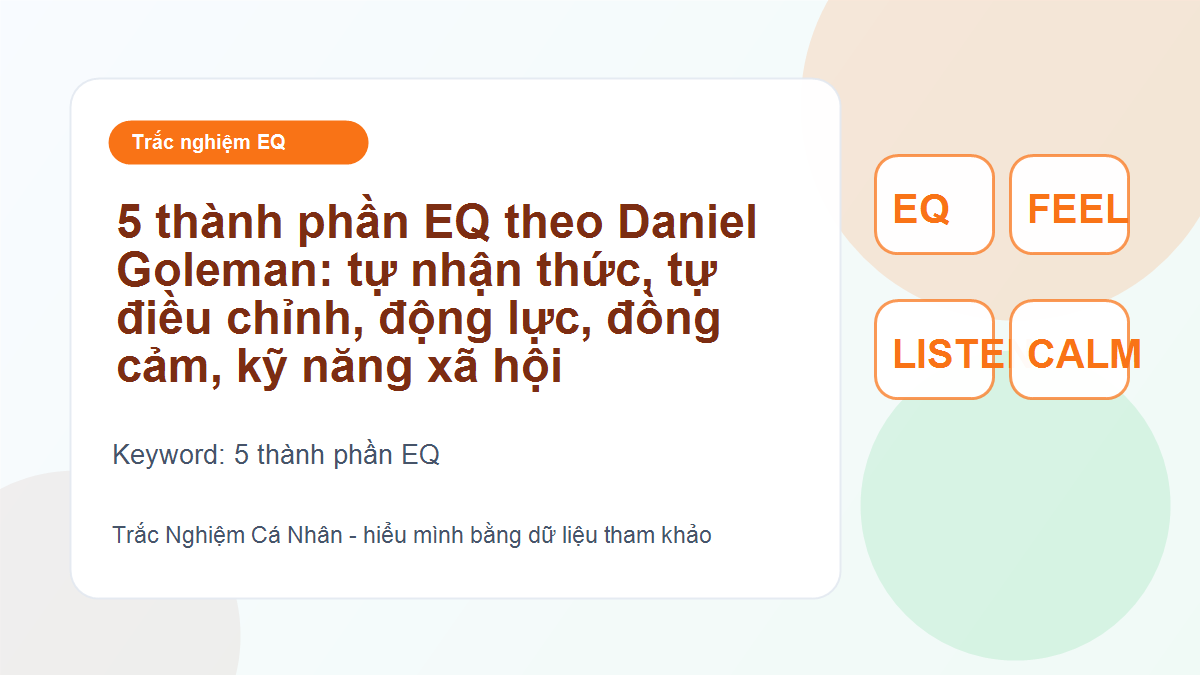 5 thành phần EQ theo Daniel Goleman: tự nhận thức, tự điều chỉnh, động lực, đồng cảm, kỹ năng xã hội