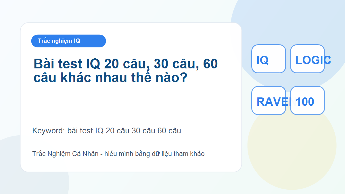 Bài test IQ 20 câu, 30 câu, 60 câu khác nhau thế nào?